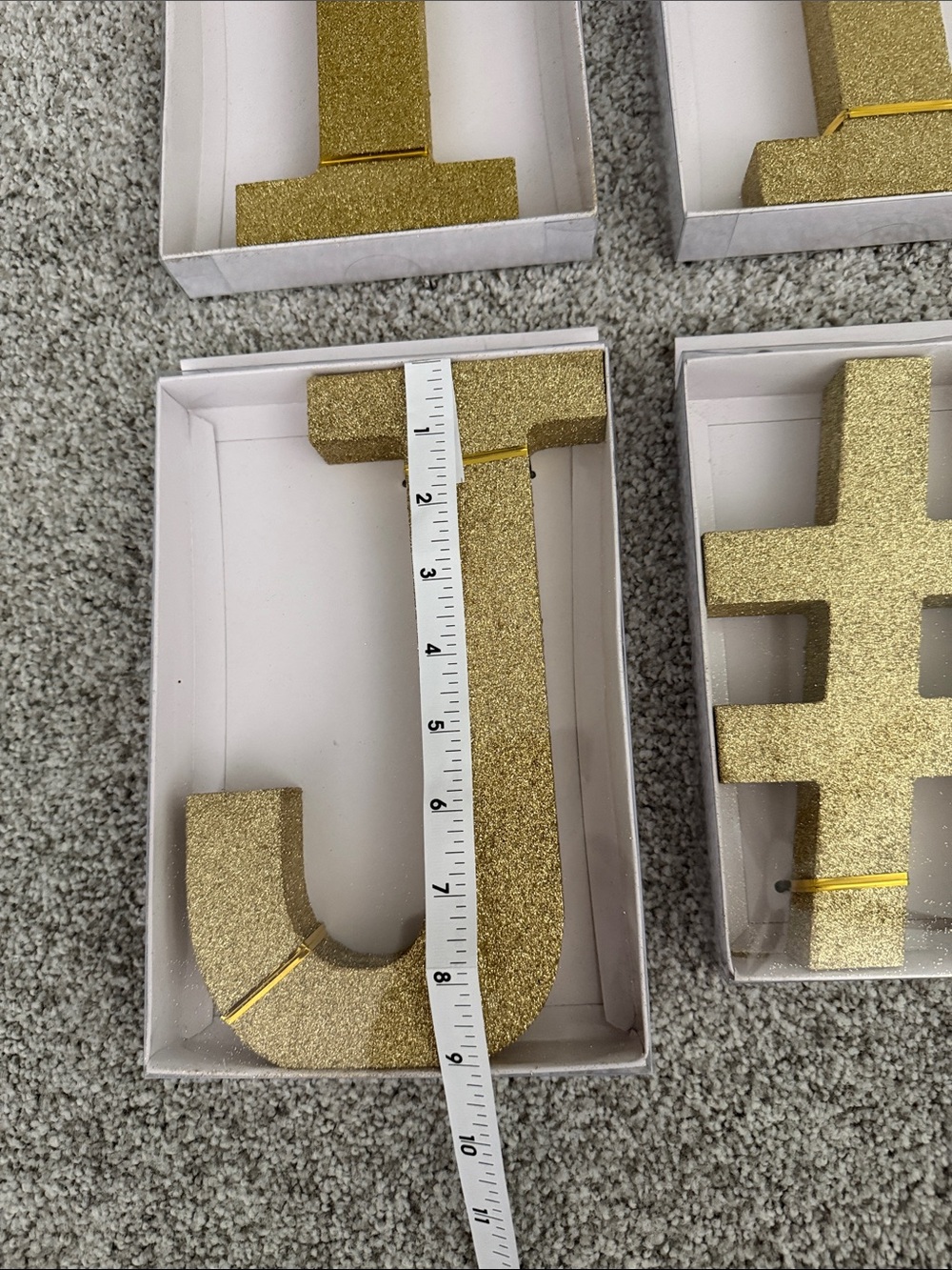 Gold Glitter Letter & Number Set - J, T, #, 8 - Picture 2 of 3